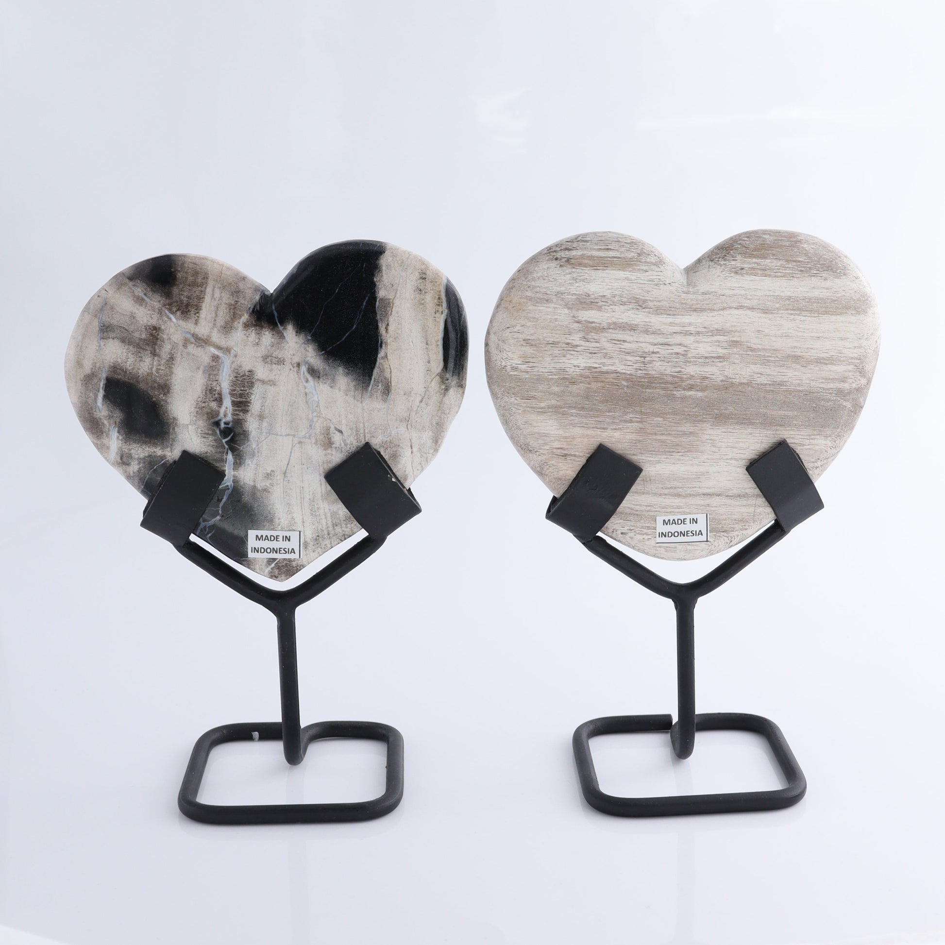 Petrified Wood Hearts with Stands Set of 4 - Expert Wholesale and Supplier of Wholesale Crystals & Bulk Gemstones, ["Hearts","Indonesia","Petrified Wood"]