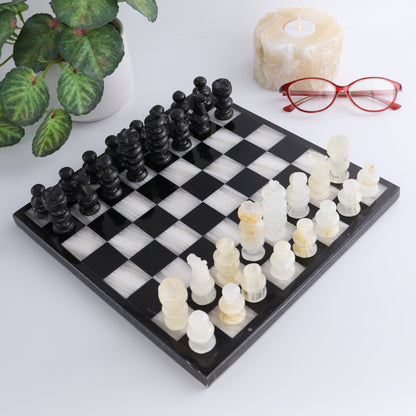 Medium Onyx and Marble Chess Set (Black and White) - Expert Wholesale and Supplier of Wholesale Crystals & Bulk Gemstones, ["Black Marble","Catalog Onyx","Marble","onyx"]