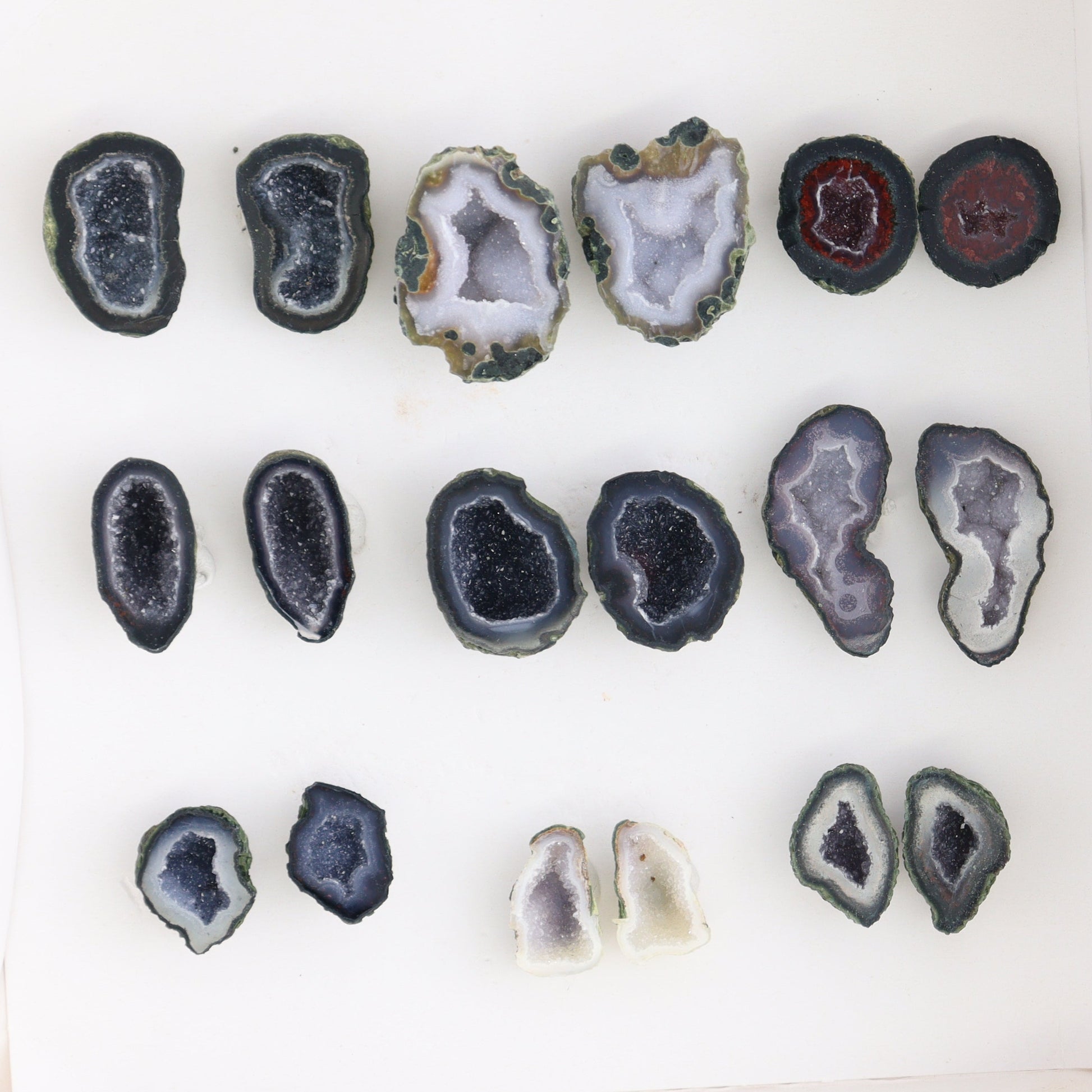 Tabasco Geodes 9 Pairs - Expert Wholesale and Supplier of Wholesale Crystals & Bulk Gemstones, ["Geodes","Tabasco Geode"]