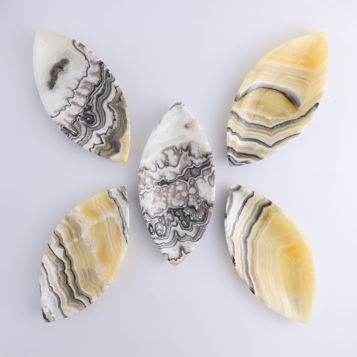 Zebra Onyx Leaf Dish Set of 5 - Expert Wholesale and Supplier of Wholesale Crystals & Bulk Gemstones, ["Decorative Dish","Mexico","onyx"]