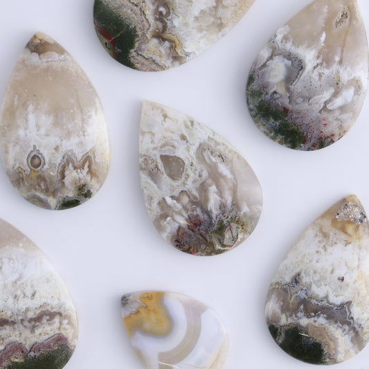 One Moss Agate Teardrop Cab
