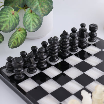 Medium Onyx and Marble Chess Set (Black and White) - Expert Wholesale and Supplier of Wholesale Crystals & Bulk Gemstones, ["Black Marble","Catalog Onyx","Marble","onyx"]
