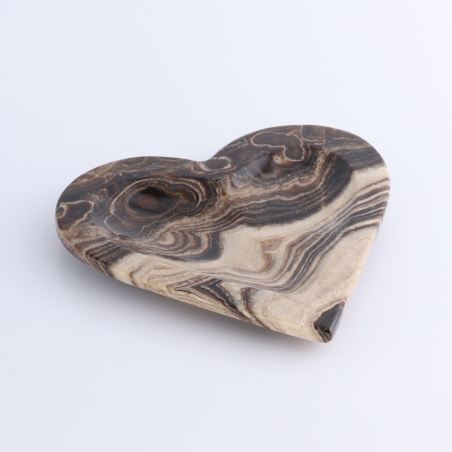 One Mexican Onyx/Calcite Chocolate Heart Dish - Expert Wholesale and Supplier of Wholesale Crystals & Bulk Gemstones, ["Calcite","Catalog Onyx","Decorative Dish","heart","Hearts","Mexico","onyx"]