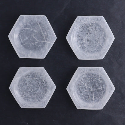 One Selenite (Satin Spar) Hexagon Shallow Bowl 7 cm - Expert Wholesale and Supplier of Wholesale Crystals & Bulk Gemstones, ["Bowls","Hexagon","Morocco","Selenite"]