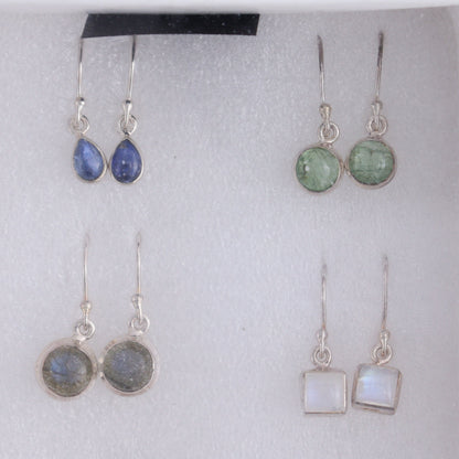 Mixed Gemstones Earrings Set of 9 - Expert Wholesale and Supplier of Wholesale Crystals & Bulk Gemstones, ["Amethyst","Citrine","close_50","earrings","ethiopian opal","Golden Rutile","India","Kyanite","Labradorite","Rainbow Moonstone","Rose Quartz","sterling silver"]