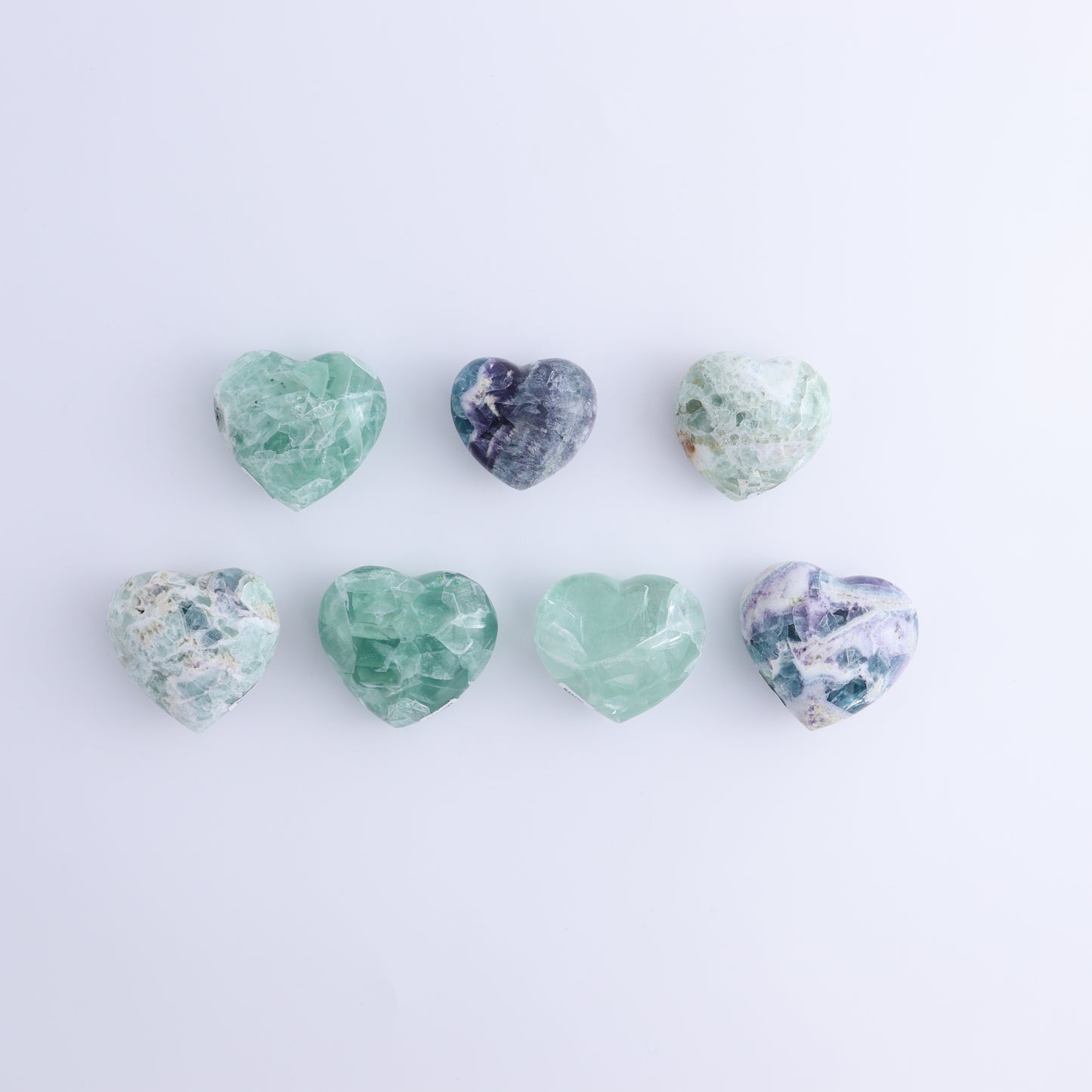 Fluorite Hearts Set of 7 - Expert Wholesale and Supplier of Wholesale Crystals & Bulk Gemstones, ["Fluorite","Hearts","Mexico"]