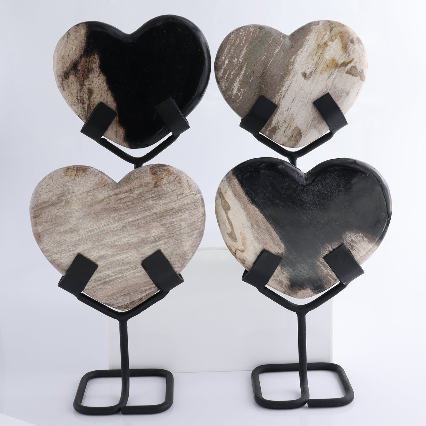 Petrified Wood Hearts with Stands Set of 4 - Expert Wholesale and Supplier of Wholesale Crystals & Bulk Gemstones, ["Hearts","Indonesia","Petrified Wood"]
