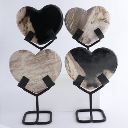 Petrified Wood Hearts with Stands Set of 4 - Expert Wholesale and Supplier of Wholesale Crystals & Bulk Gemstones, ["Hearts","Indonesia","Petrified Wood"]