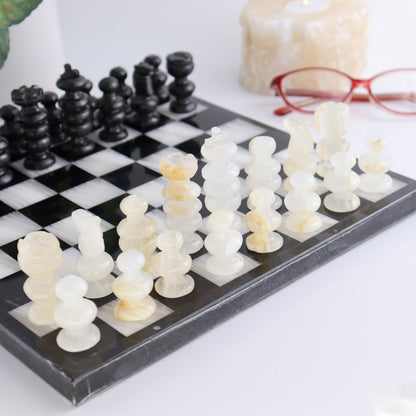 Medium Onyx and Marble Chess Set (Black and White) - Expert Wholesale and Supplier of Wholesale Crystals & Bulk Gemstones, ["Black Marble","Catalog Onyx","Marble","onyx"]