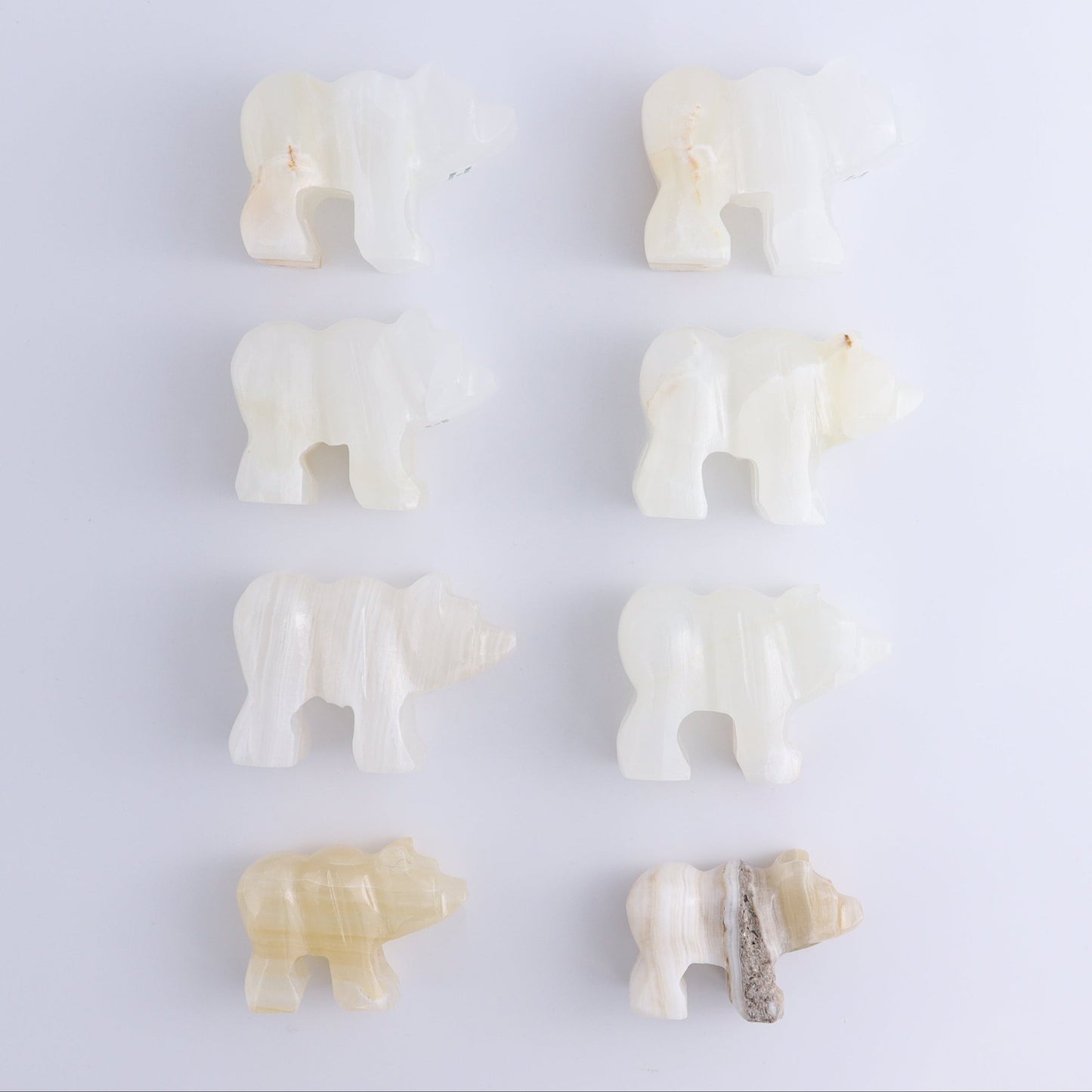 White Onyx Bear Carvings Set of 8 - Expert Wholesale and Supplier of Wholesale Crystals & Bulk Gemstones, ["Bears","onyx","White onyx"]