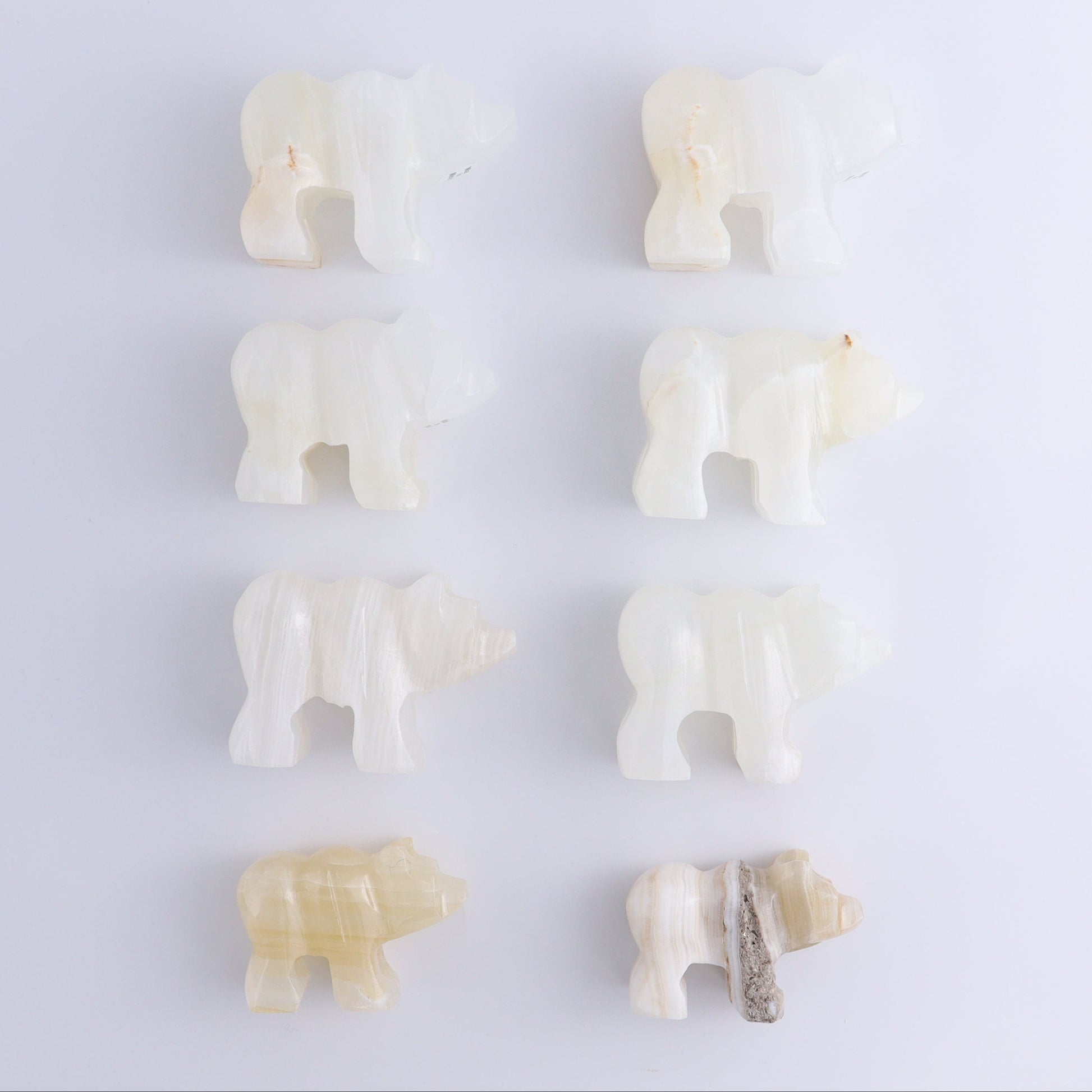 White Onyx Bear Carvings Set of 8 - Expert Wholesale and Supplier of Wholesale Crystals & Bulk Gemstones, ["Bears","onyx","White onyx"]
