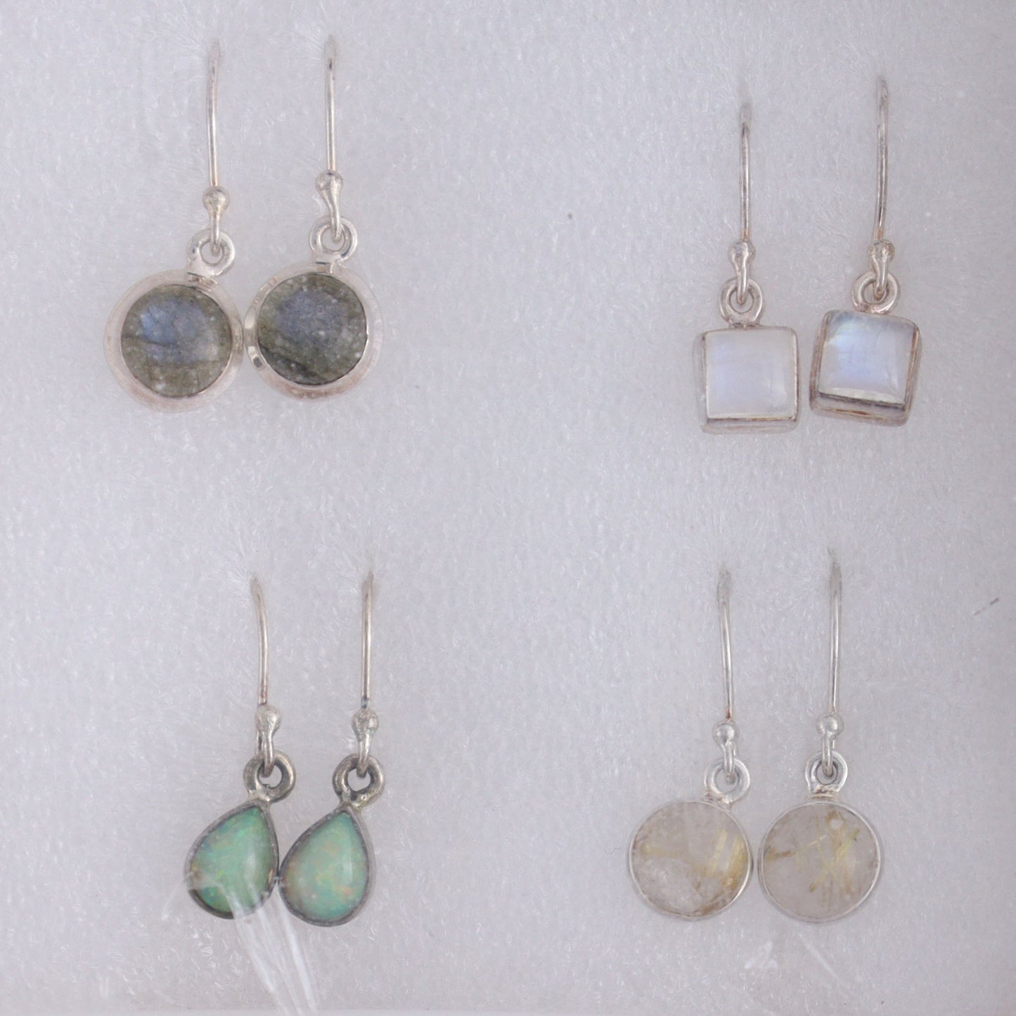 Mixed Gemstones Earrings Set of 9 - Expert Wholesale and Supplier of Wholesale Crystals & Bulk Gemstones, ["Amethyst","Citrine","close_50","earrings","ethiopian opal","Golden Rutile","India","Kyanite","Labradorite","Rainbow Moonstone","Rose Quartz","sterling silver"]