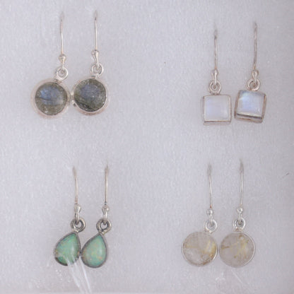 Mixed Gemstones Earrings Set of 9 - Expert Wholesale and Supplier of Wholesale Crystals & Bulk Gemstones, ["Amethyst","Citrine","close_50","earrings","ethiopian opal","Golden Rutile","India","Kyanite","Labradorite","Rainbow Moonstone","Rose Quartz","sterling silver"]