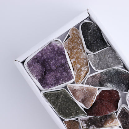 Uruguay Rainbow Amethyst Clusters Flat of 14 - Expert Wholesale and Supplier of Wholesale Crystals & Bulk Gemstones, ["Amethyst","Clusters","Rainbow Amethyst","Sugar Rainbow Amethyst","Uruguay"]