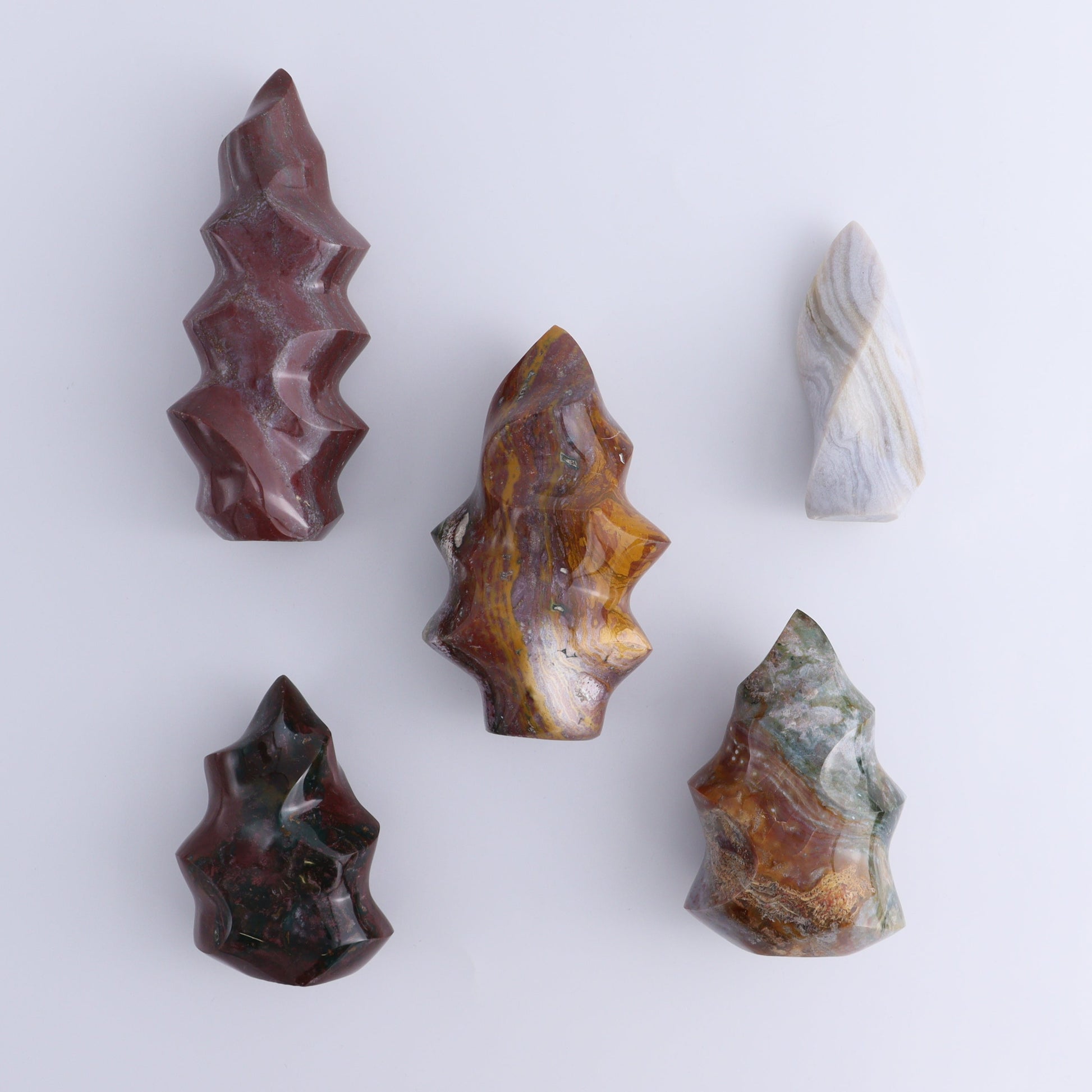 Ocean Jasper Flames Set of 5 - Expert Wholesale and Supplier of Wholesale Crystals & Bulk Gemstones, ["flames","jasper","Madagascar","Ocean Jasper"]