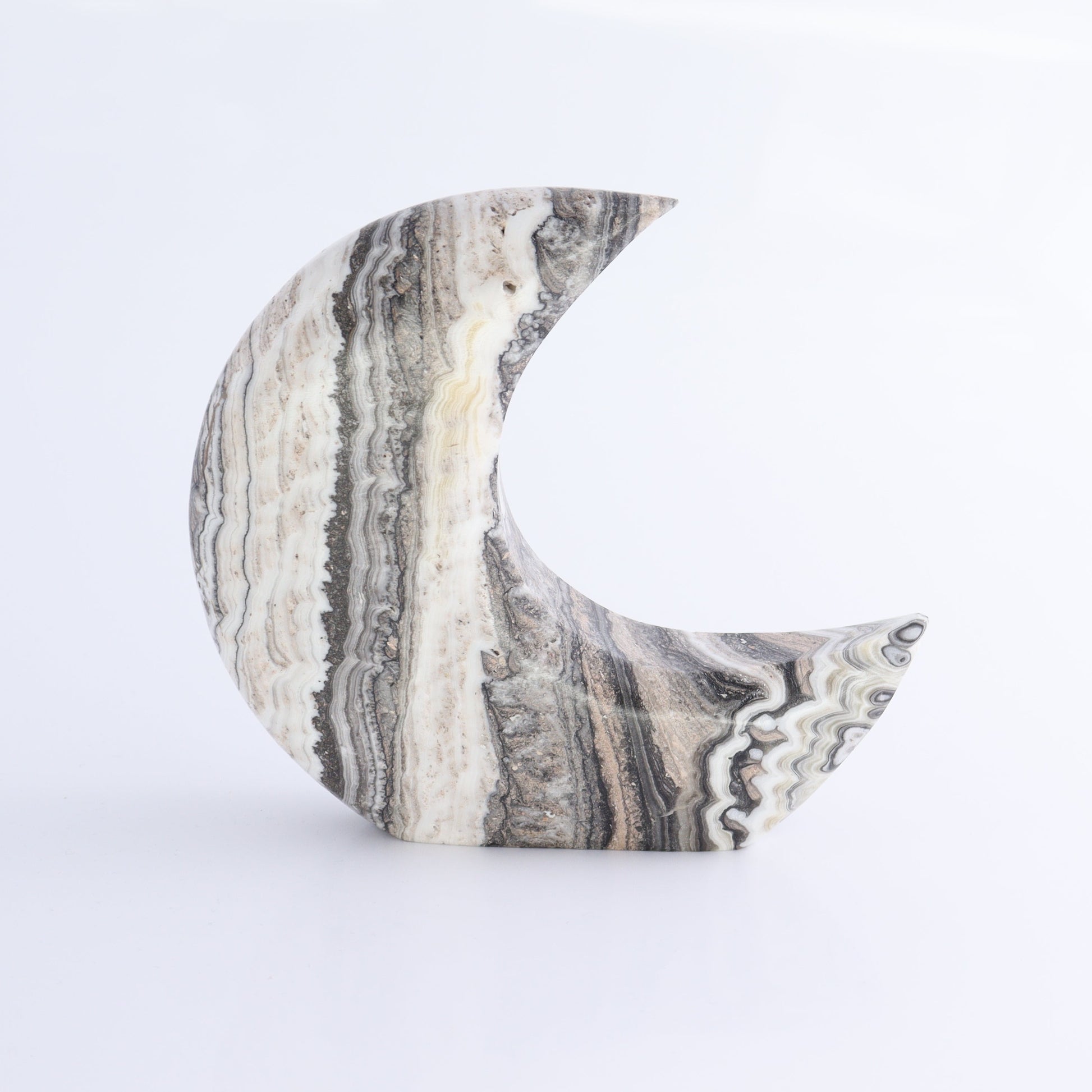 One Standing Moon Mexican Onyx/Calcite Zebra Black - Expert Wholesale and Supplier of Wholesale Crystals & Bulk Gemstones, ["Calcite","Catalog Onyx","Mexico","moons","onyx"]