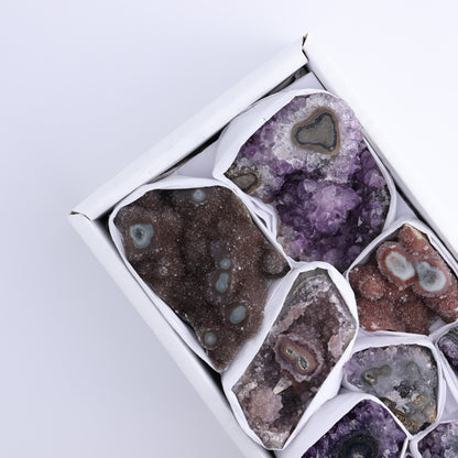 Uruguay Amethyst Clusters with "Eyes" Flat of 9 - Expert Wholesale and Supplier of Wholesale Crystals & Bulk Gemstones, []