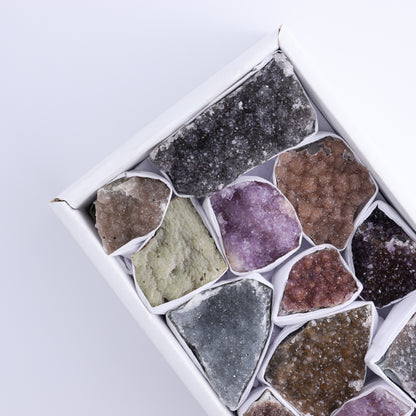 Uruguay Rainbow Amethyst Clusters Flat of 14 - Expert Wholesale and Supplier of Wholesale Crystals & Bulk Gemstones, ["Amethyst","Clusters","Rainbow Amethyst","Sugar Rainbow Amethyst","Uruguay"]