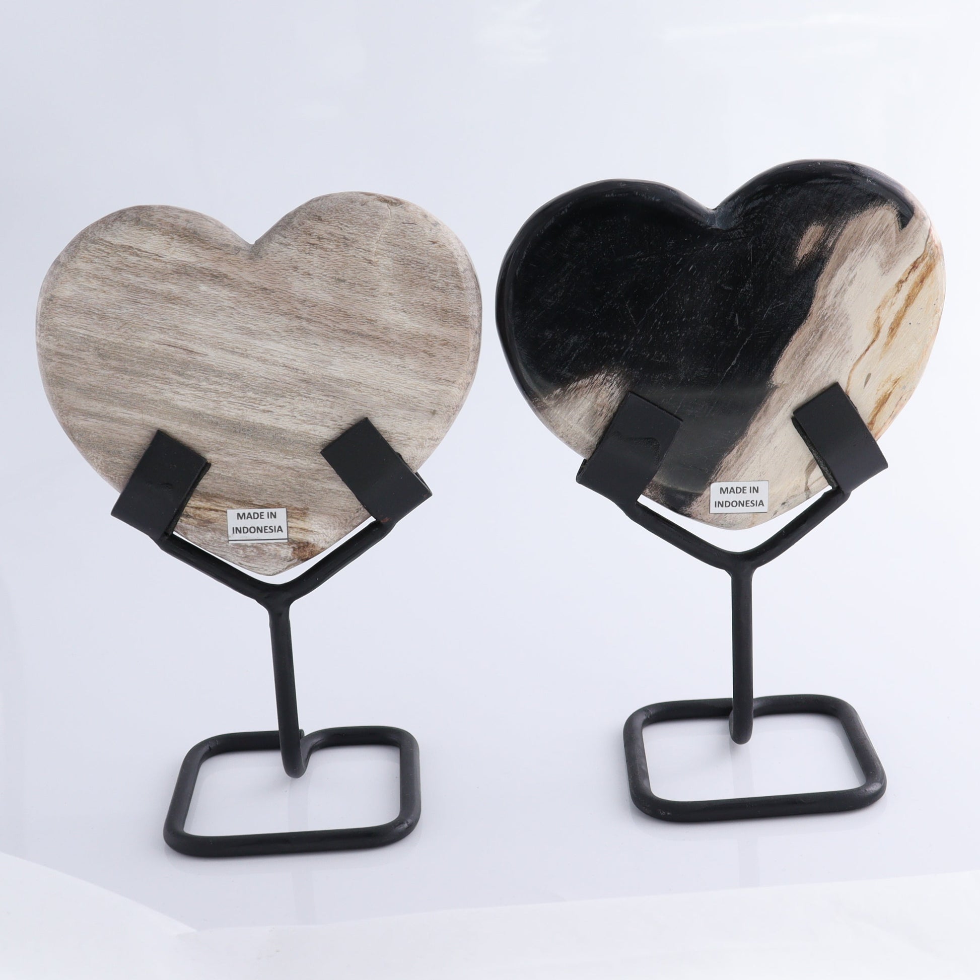 Petrified Wood Hearts with Stands Set of 4 - Expert Wholesale and Supplier of Wholesale Crystals & Bulk Gemstones, ["Hearts","Indonesia","Petrified Wood"]