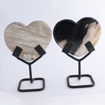 Petrified Wood Hearts with Stands Set of 4 - Expert Wholesale and Supplier of Wholesale Crystals & Bulk Gemstones, ["Hearts","Indonesia","Petrified Wood"]