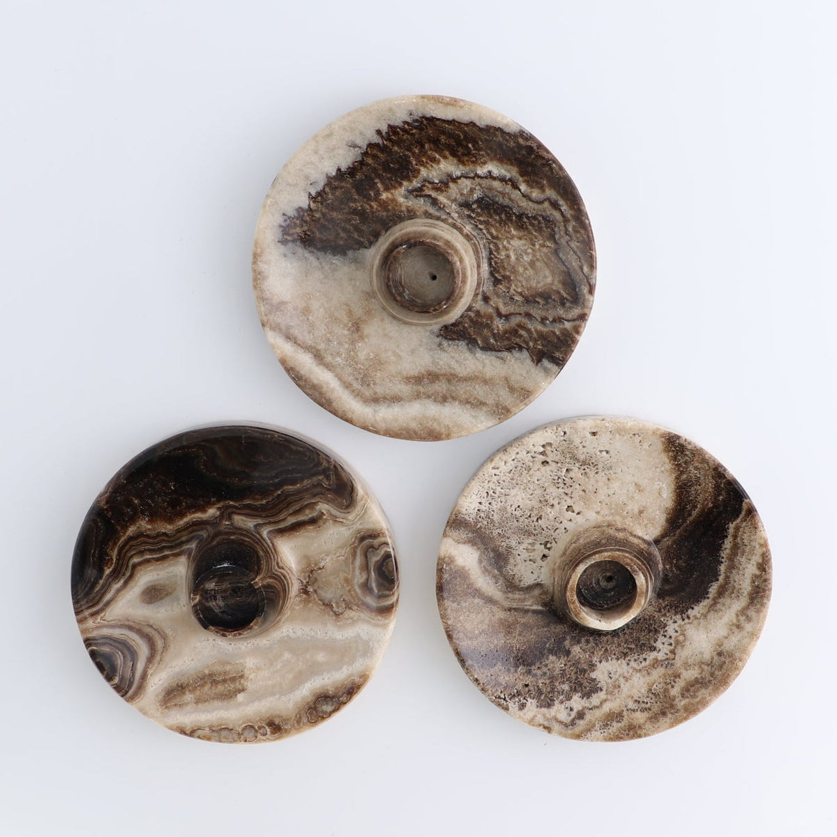 One Palo Santo/Incense/Candle Holder Mexican Onyx/Calcite Chocolate