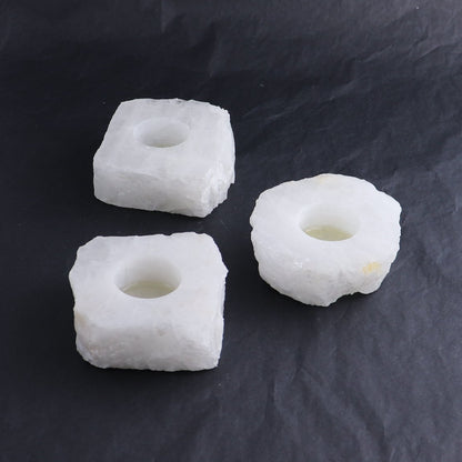 One White Quartz Candle Holder Polished Top