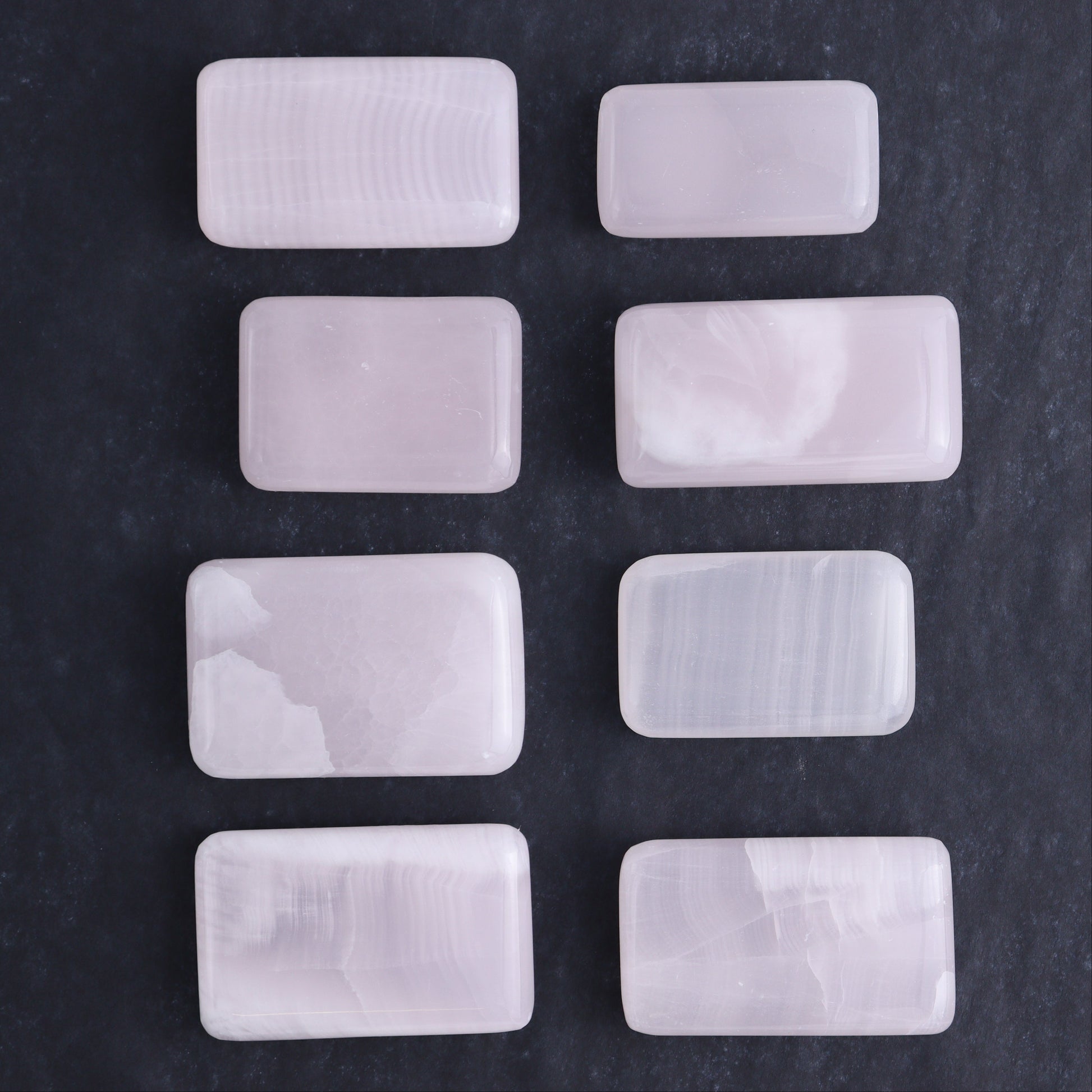 Pink Mangano Calcite Rectangles Set of 8 - Expert Wholesale and Supplier of Wholesale Crystals & Bulk Gemstones, ["Calcite","Madagascar","Pink Calcite","Rectangle"]
