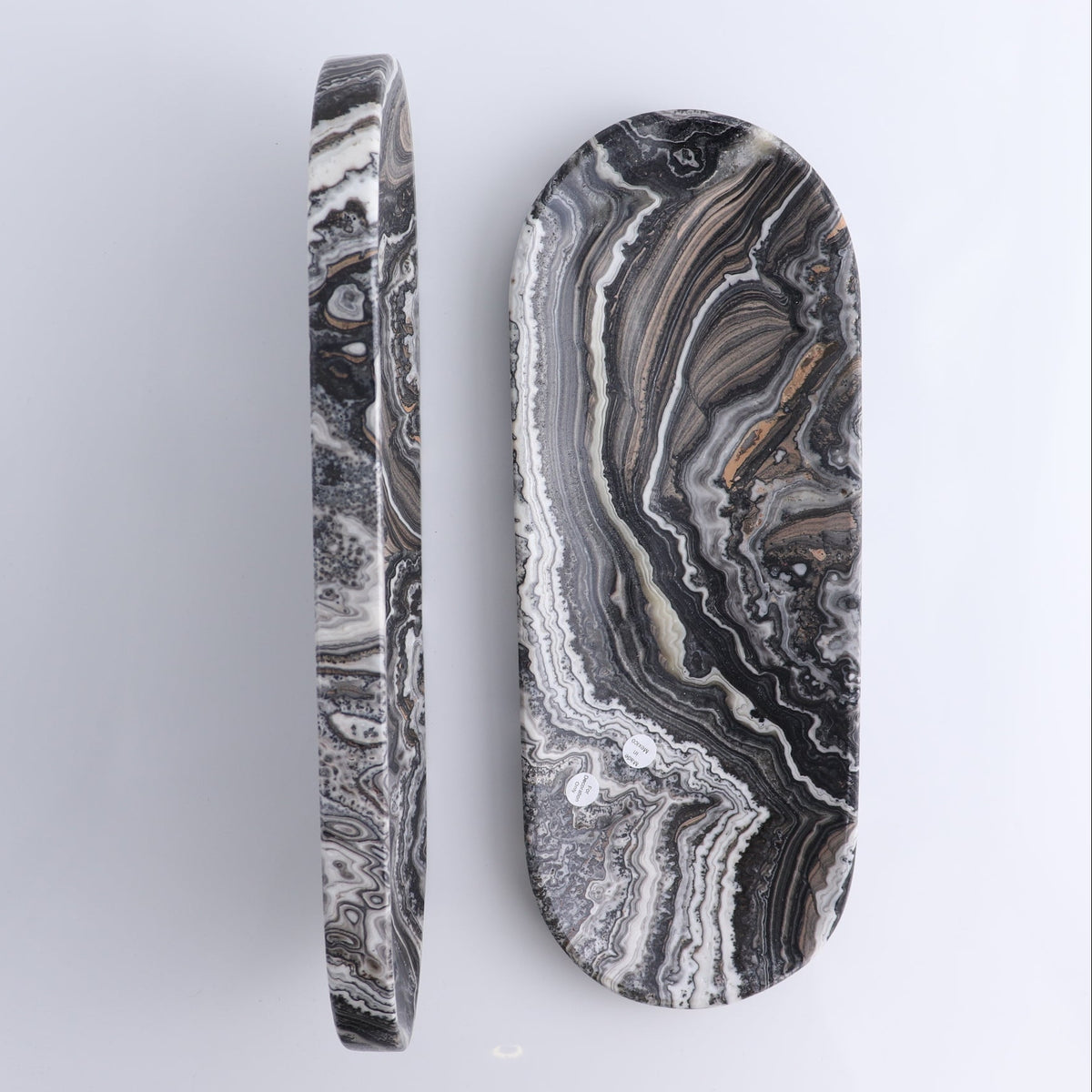 One Oval Dish Mexican Onyx/Calcite Black & White Zebra