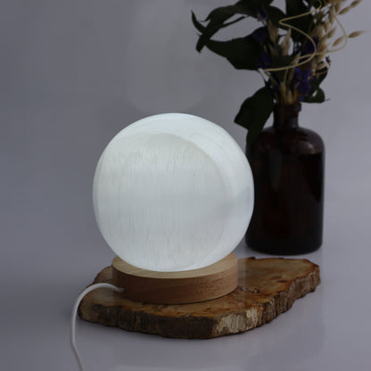 One Selenite (Satin Spar) Sphere Lamp with Light - Expert Wholesale and Supplier of Wholesale Crystals & Bulk Gemstones, ["Lamps","Morocco","selenite","Spheres"]