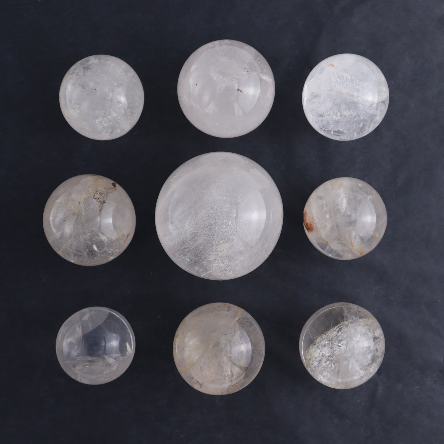 Clear Quartz Spheres Set of 9 - Expert Wholesale and Supplier of Wholesale Crystals & Bulk Gemstones, ["Clear Quartz","Quartz","Spheres"]