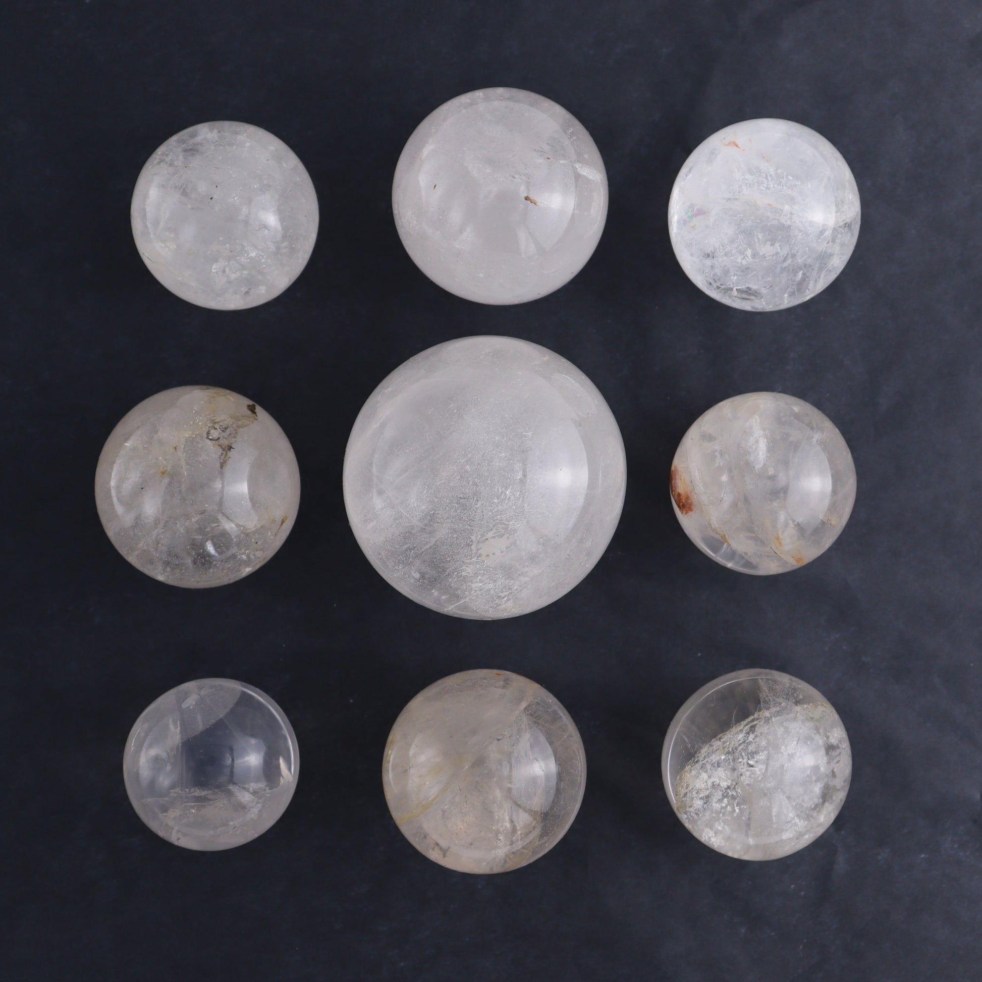 Clear Quartz Spheres Set of 9 - Expert Wholesale and Supplier of Wholesale Crystals & Bulk Gemstones, ["Clear Quartz","Quartz","Spheres"]