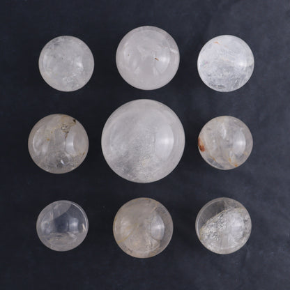 Clear Quartz Spheres Set of 9 - Expert Wholesale and Supplier of Wholesale Crystals & Bulk Gemstones, ["Clear Quartz","Quartz","Spheres"]