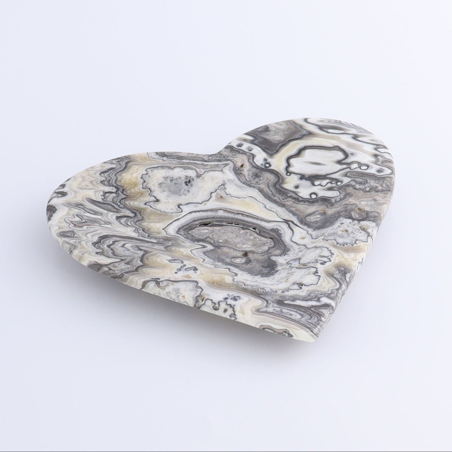 One Mexican Onyx/Calcite Zebra Heart Dish - Expert Wholesale and Supplier of Wholesale Crystals & Bulk Gemstones, ["Calcite","Catalog Onyx","Decorative Dish","heart","Hearts","Mexico","onyx"]