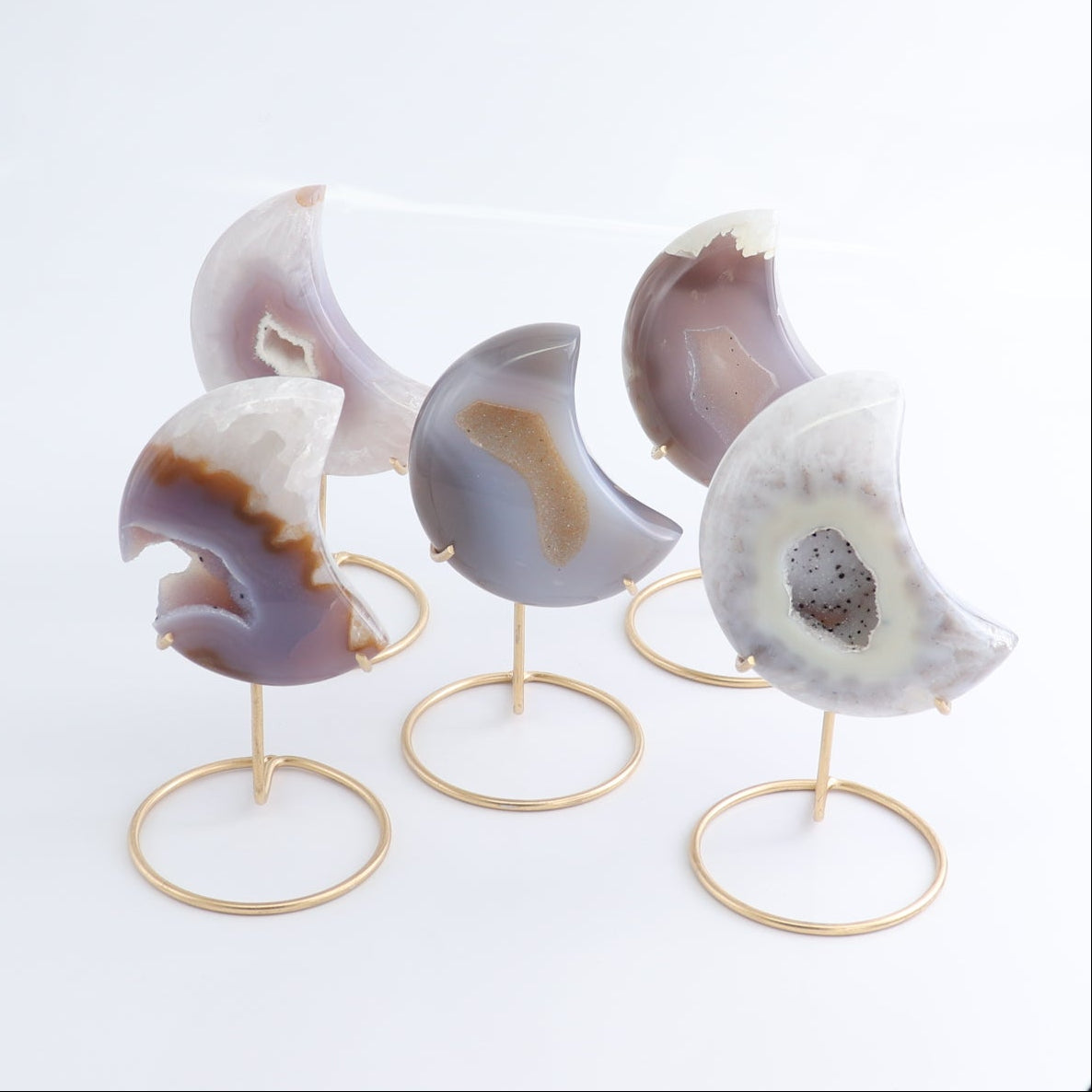Agate Moons with Stand Set of 5 - Expert Wholesale and Supplier of Wholesale Crystals & Bulk Gemstones, ["Agate","Brazil","moons"]