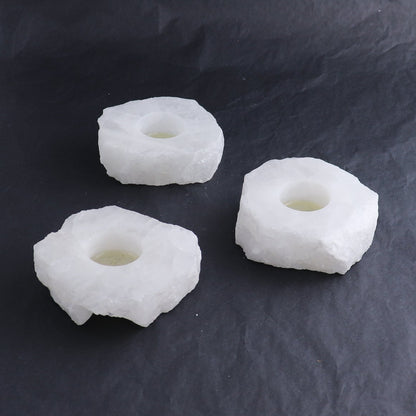 One White Quartz Candle Holder Polished Top