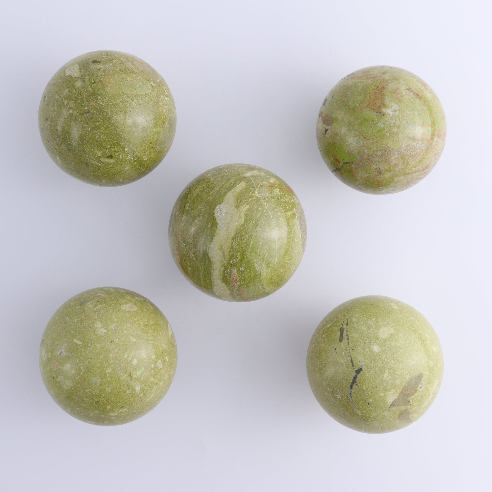 Green Opal Spheres Set of 5 - Expert Wholesale and Supplier of Wholesale Crystals & Bulk Gemstones, ["green opal","Spheres"]
