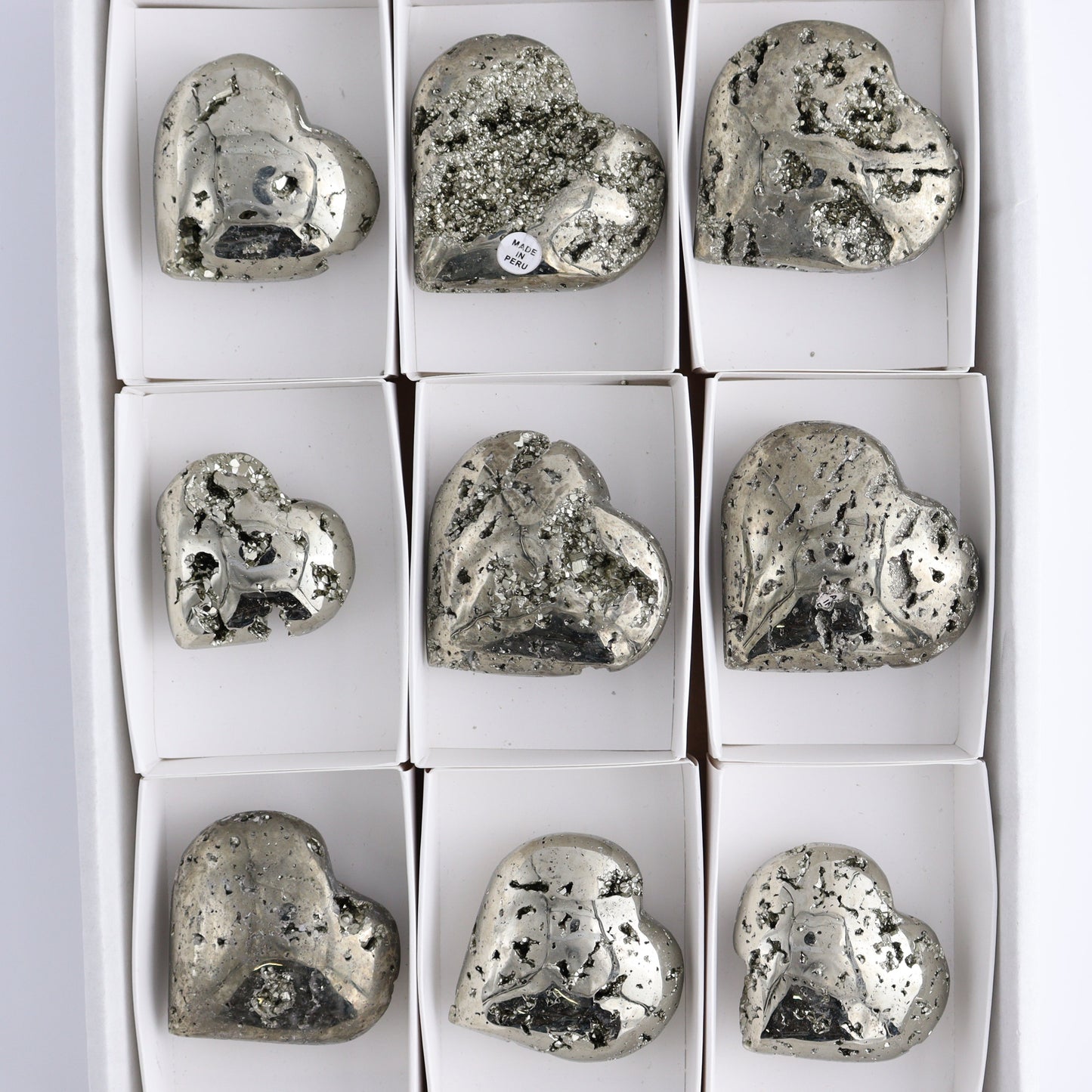 Pyrite Hearts Set of 9 - Expert Wholesale and Supplier of Wholesale Crystals & Bulk Gemstones, ["Hearts","Peru","Pyrite"]