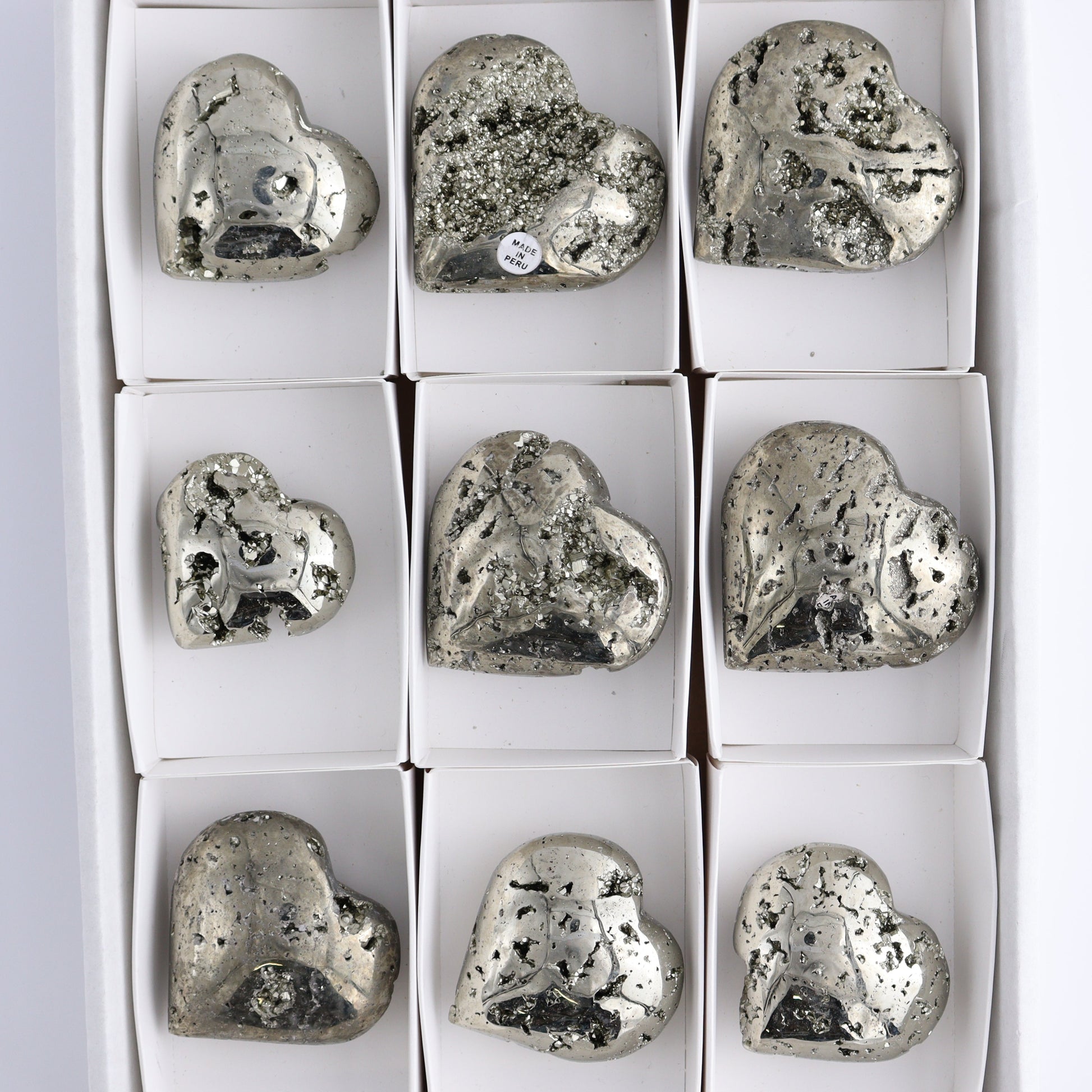 Pyrite Hearts Set of 9 - Expert Wholesale and Supplier of Wholesale Crystals & Bulk Gemstones, ["Hearts","Peru","Pyrite"]