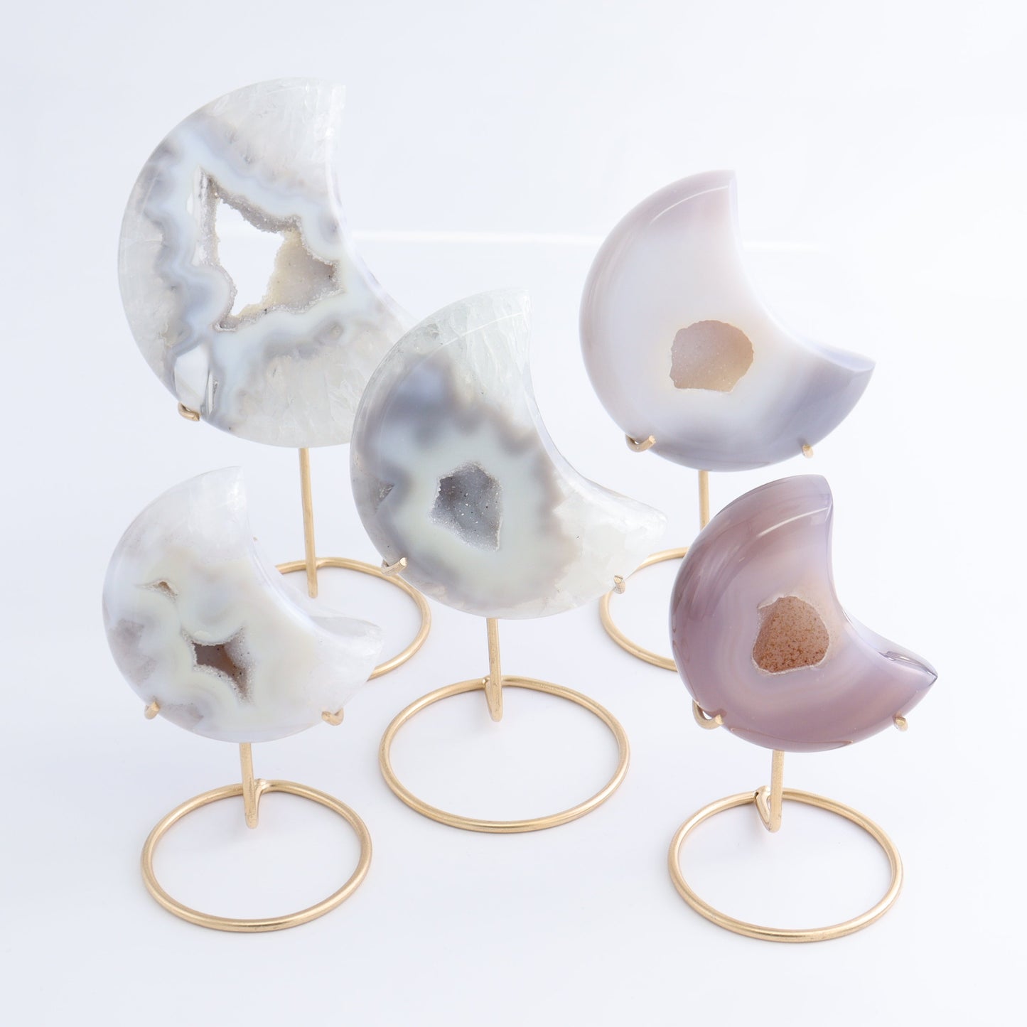 Agate Moons with Stand Set of 5 - Expert Wholesale and Supplier of Wholesale Crystals & Bulk Gemstones, ["Agate","Brazil","moons"]