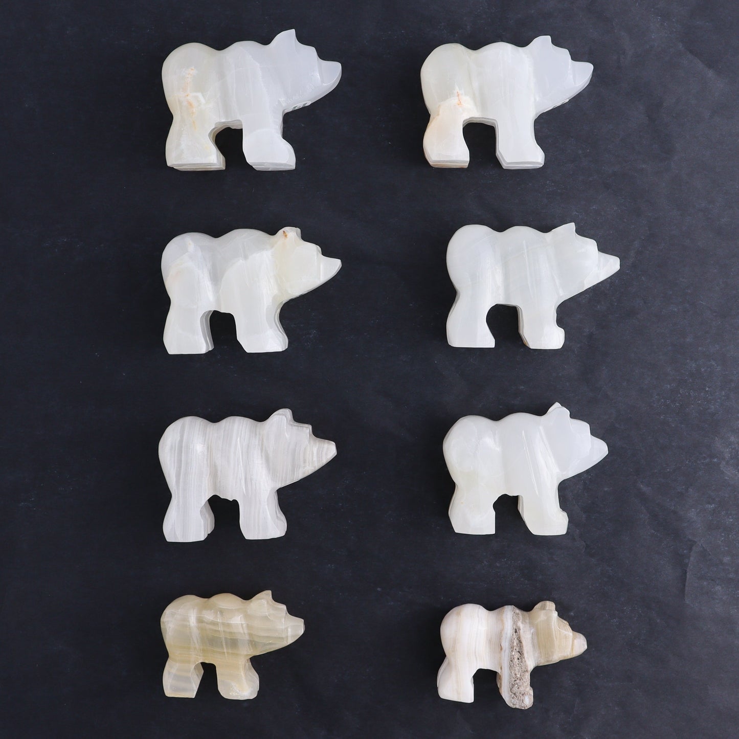 White Onyx Bear Carvings Set of 8 - Expert Wholesale and Supplier of Wholesale Crystals & Bulk Gemstones, ["Bears","onyx","White onyx"]