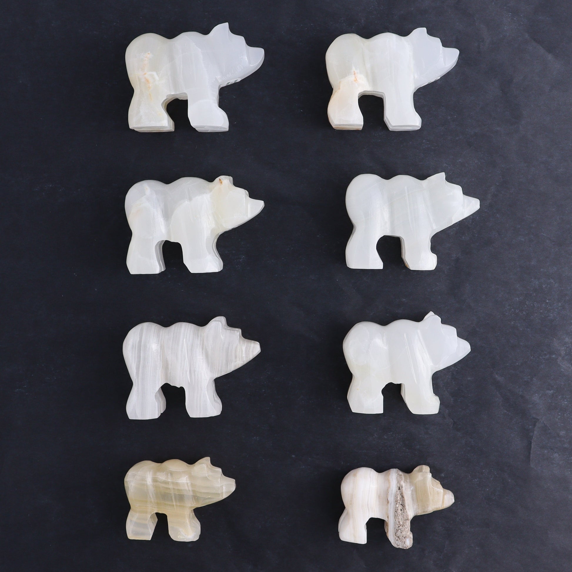 White Onyx Bear Carvings Set of 8 - Expert Wholesale and Supplier of Wholesale Crystals & Bulk Gemstones, ["Bears","onyx","White onyx"]