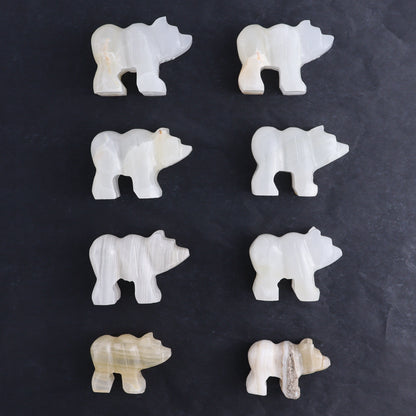 White Onyx Bear Carvings Set of 8 - Expert Wholesale and Supplier of Wholesale Crystals & Bulk Gemstones, ["Bears","onyx","White onyx"]