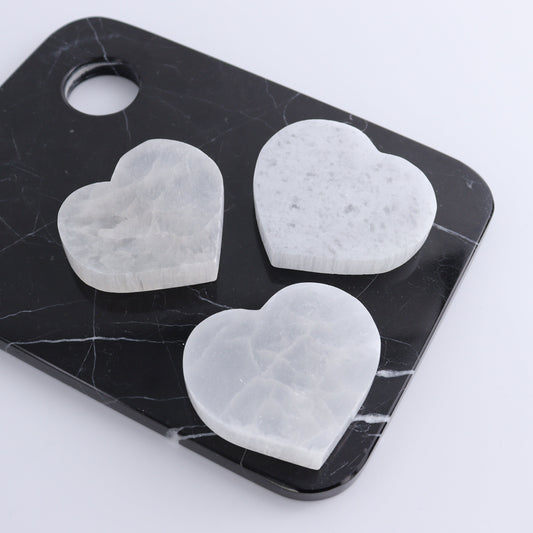 One Selenite (Satin Spar) Heart Flat 6 cm - 7 cm - Expert Wholesale and Supplier of Wholesale Crystals & Bulk Gemstones, ["close_30","Hearts","Morocco","Selenite"]