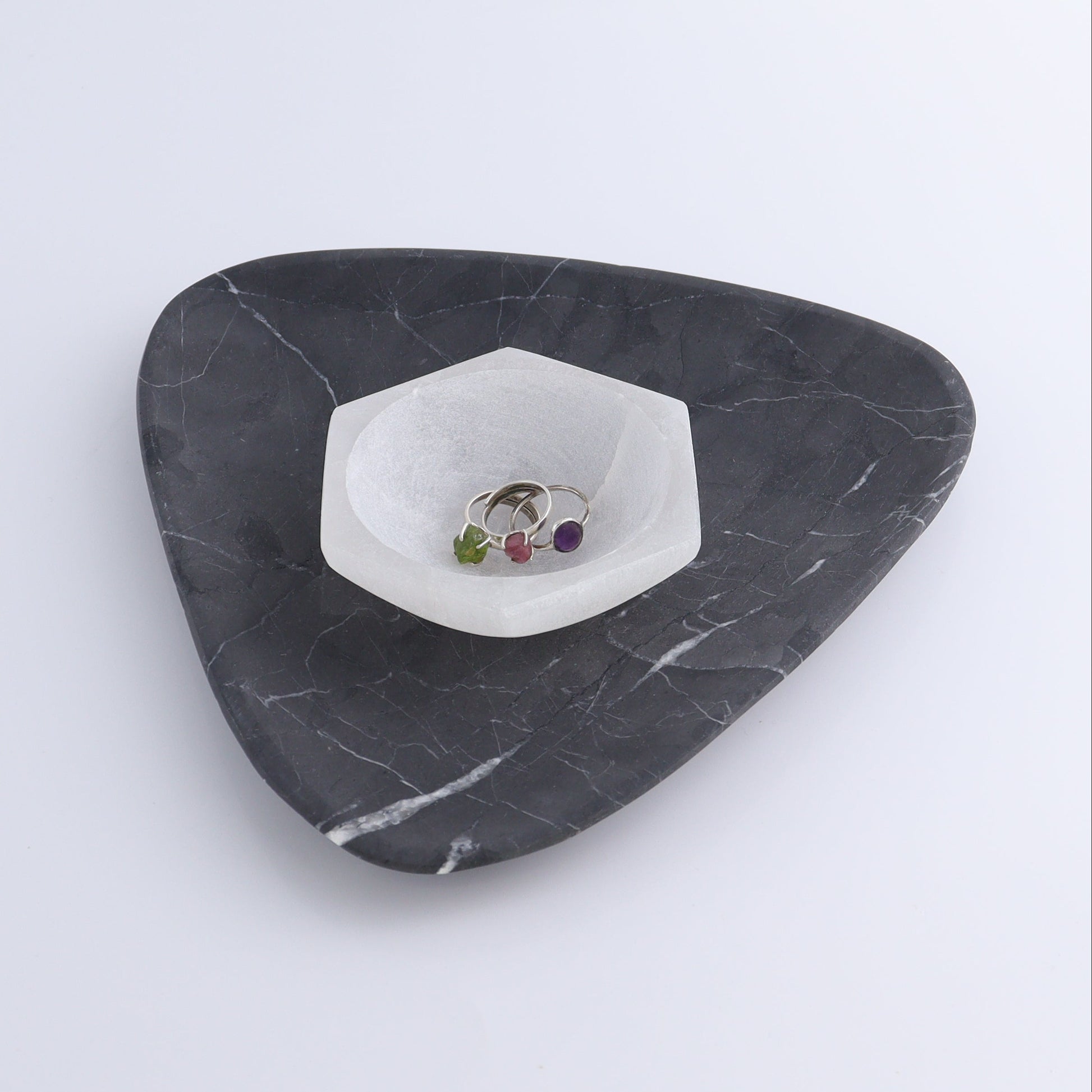 One Selenite (Satin Spar) Hexagon Bowl 10 cm - Expert Wholesale and Supplier of Wholesale Crystals & Bulk Gemstones, ["Bowls","Hexagon","Morocco","Selenite"]