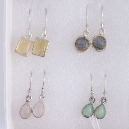 Mixed Gemstones Earrings Set of 9 - Expert Wholesale and Supplier of Wholesale Crystals & Bulk Gemstones, ["Amethyst","Citrine","close_50","earrings","ethiopian opal","Golden Rutile","India","Kyanite","Labradorite","Rainbow Moonstone","Rose Quartz","sterling silver"]