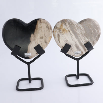 Petrified Wood Hearts with Stands Set of 4 - Expert Wholesale and Supplier of Wholesale Crystals & Bulk Gemstones, ["Hearts","Indonesia","Petrified Wood"]
