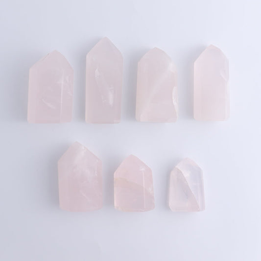 Imperfect Rose Quartz Towers Set of 7 - Expert Wholesale and Supplier of Wholesale Crystals & Bulk Gemstones, ["Brazil","Points","Quartz","Rose Quartz","Towers"]