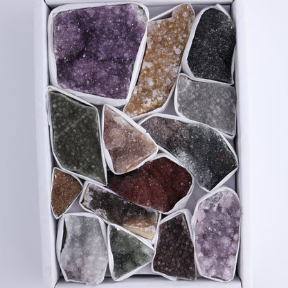 Uruguay Rainbow Amethyst Clusters Flat of 14 - Expert Wholesale and Supplier of Wholesale Crystals & Bulk Gemstones, ["Amethyst","Clusters","Rainbow Amethyst","Sugar Rainbow Amethyst","Uruguay"]