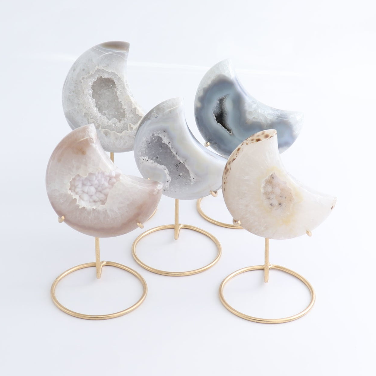 Agate Moons with Stand Set of 5 - Expert Wholesale and Supplier of Wholesale Crystals & Bulk Gemstones, ["Agate","Brazil","moons"]