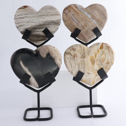 Petrified Wood Hearts with Stands Set of 4 - Expert Wholesale and Supplier of Wholesale Crystals & Bulk Gemstones, ["Hearts","Indonesia","Petrified Wood"]